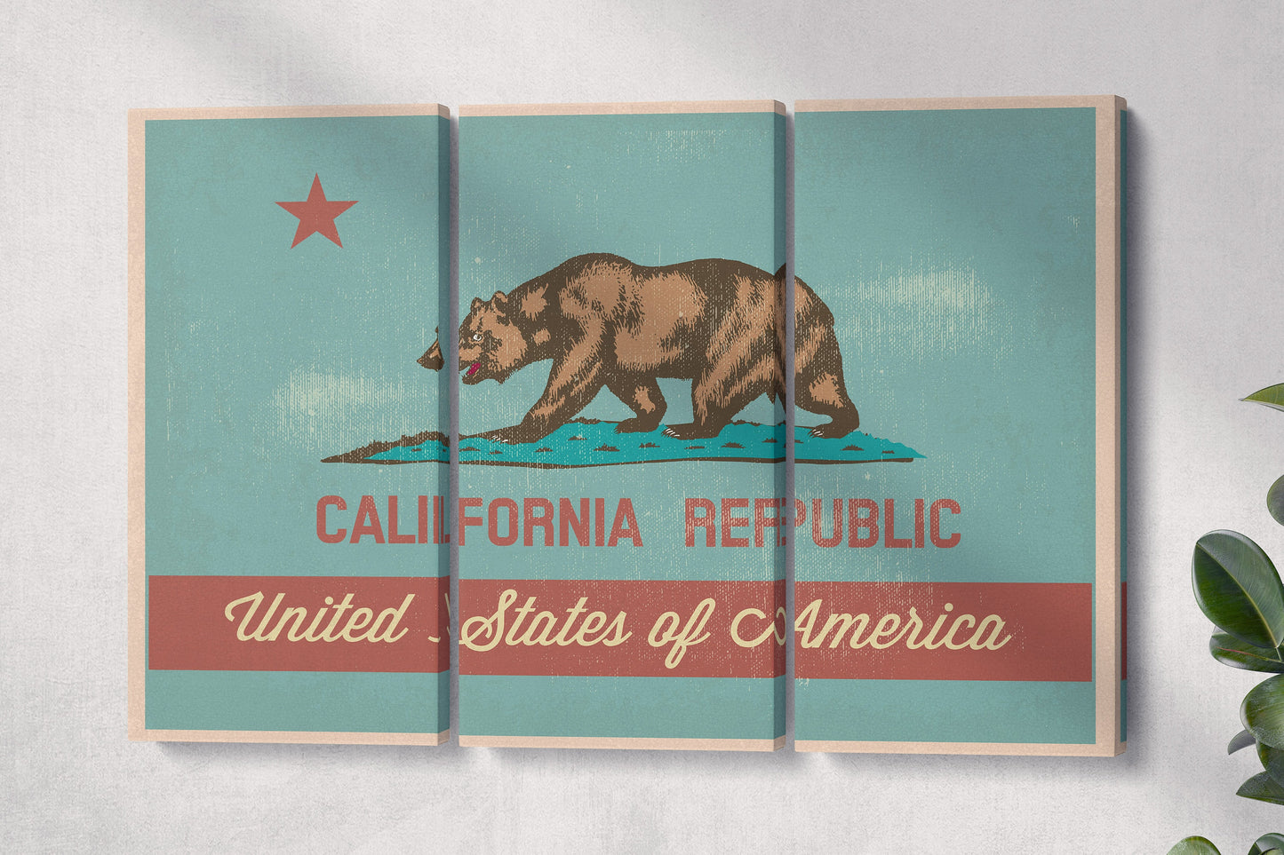 California Flag Artwork Framed Canvas Leather Print