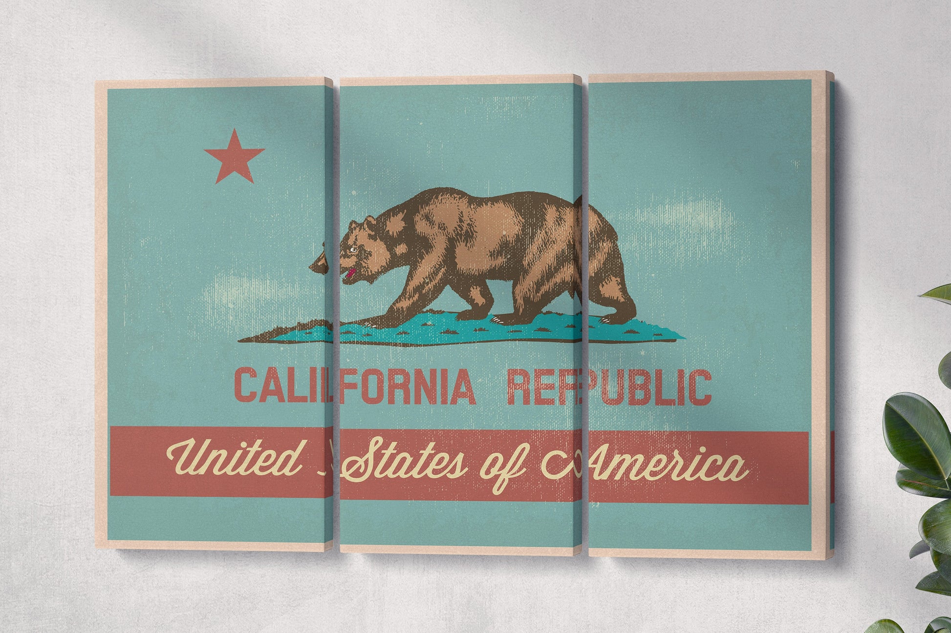 California Flag Artwork Framed Canvas Leather Print
