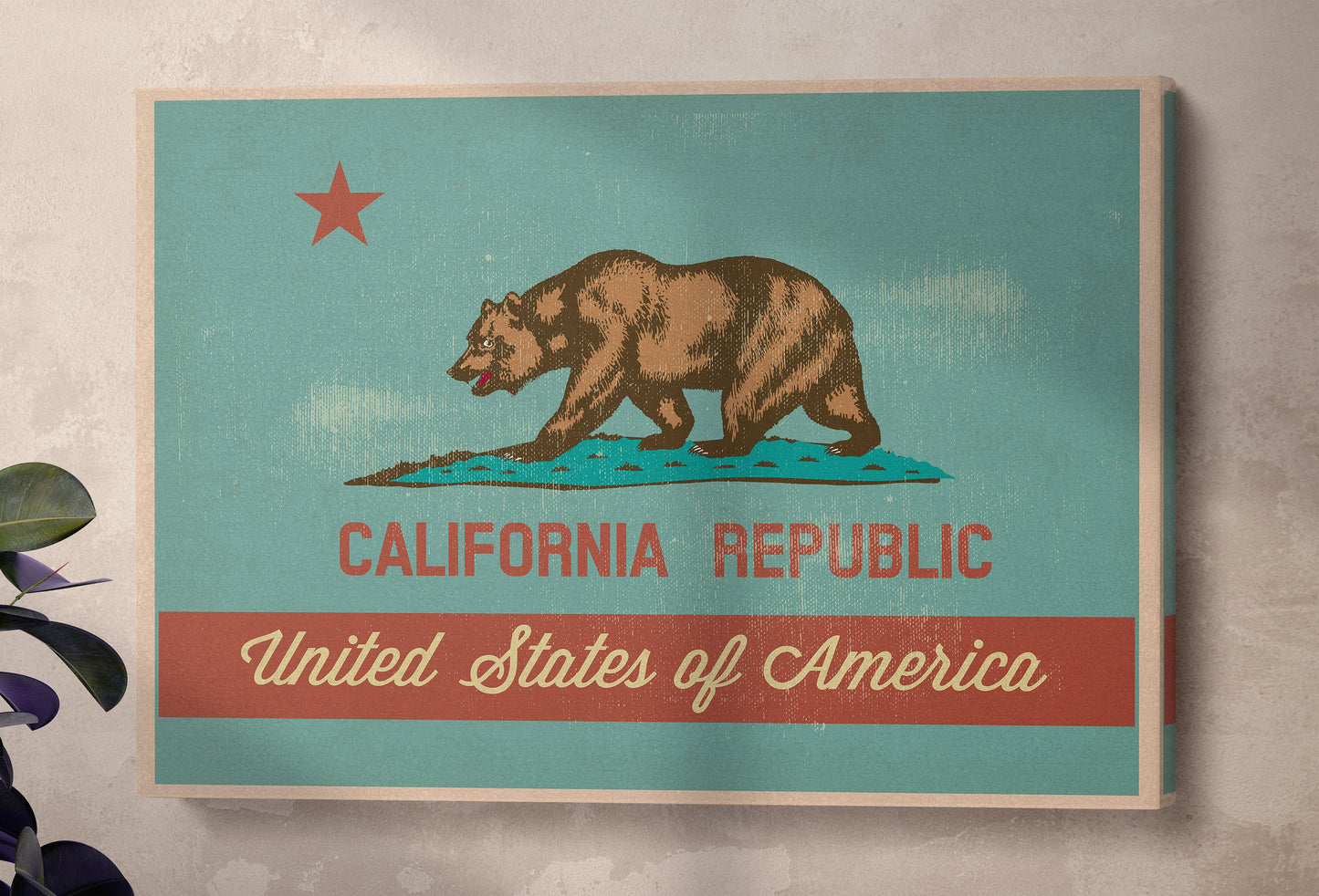 California Flag Artwork Framed Canvas Leather Print