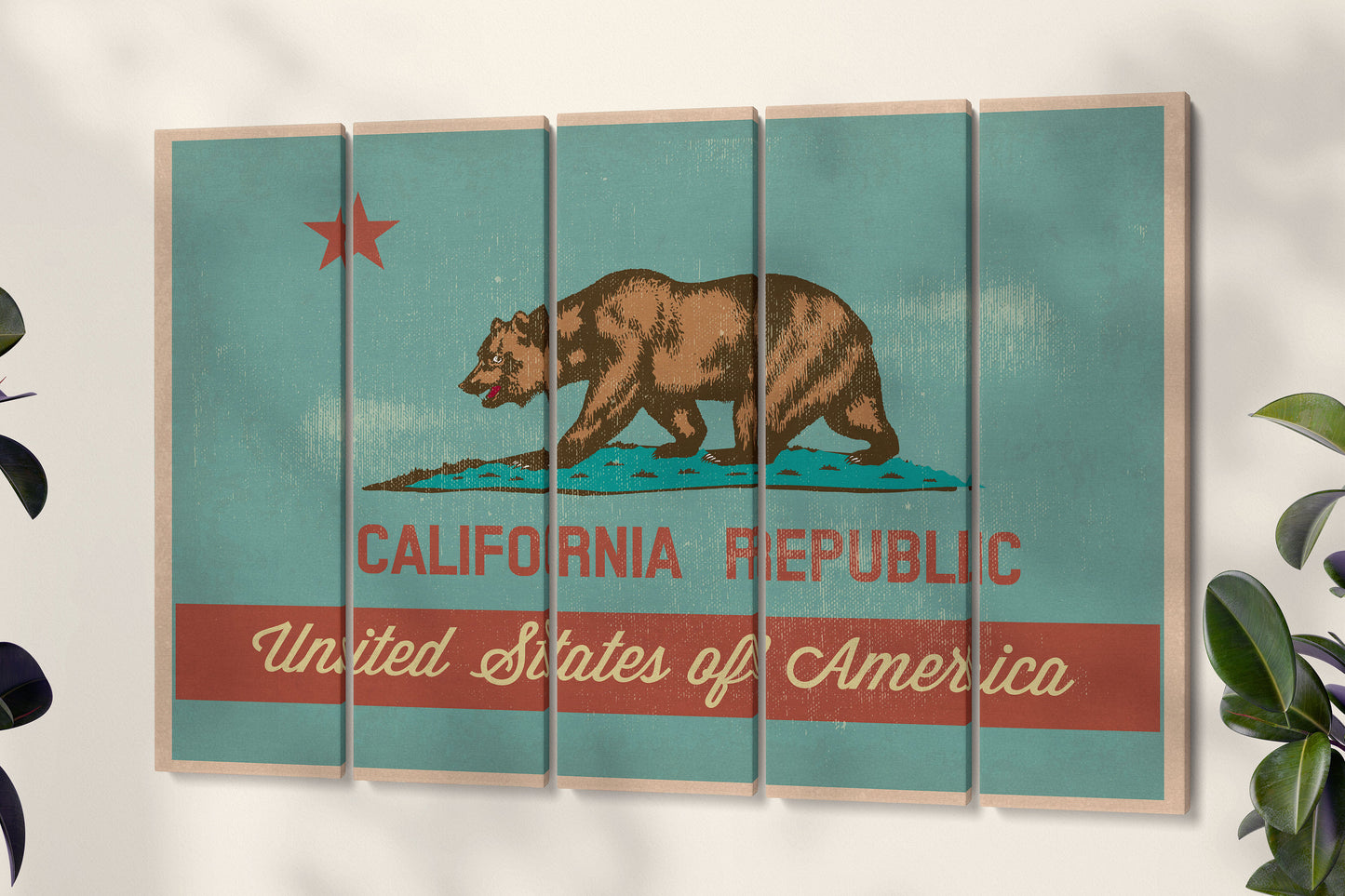 California Flag Artwork Framed Canvas Leather Print