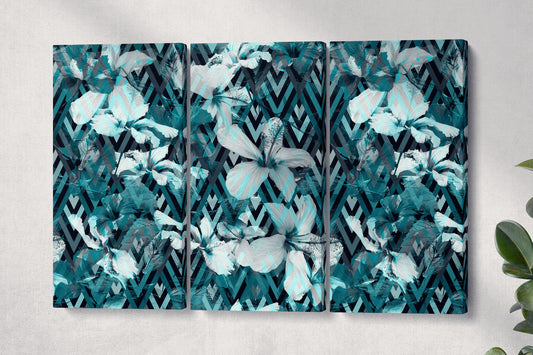 Flower Geometrical Artwork Framed Canvas Leather Print