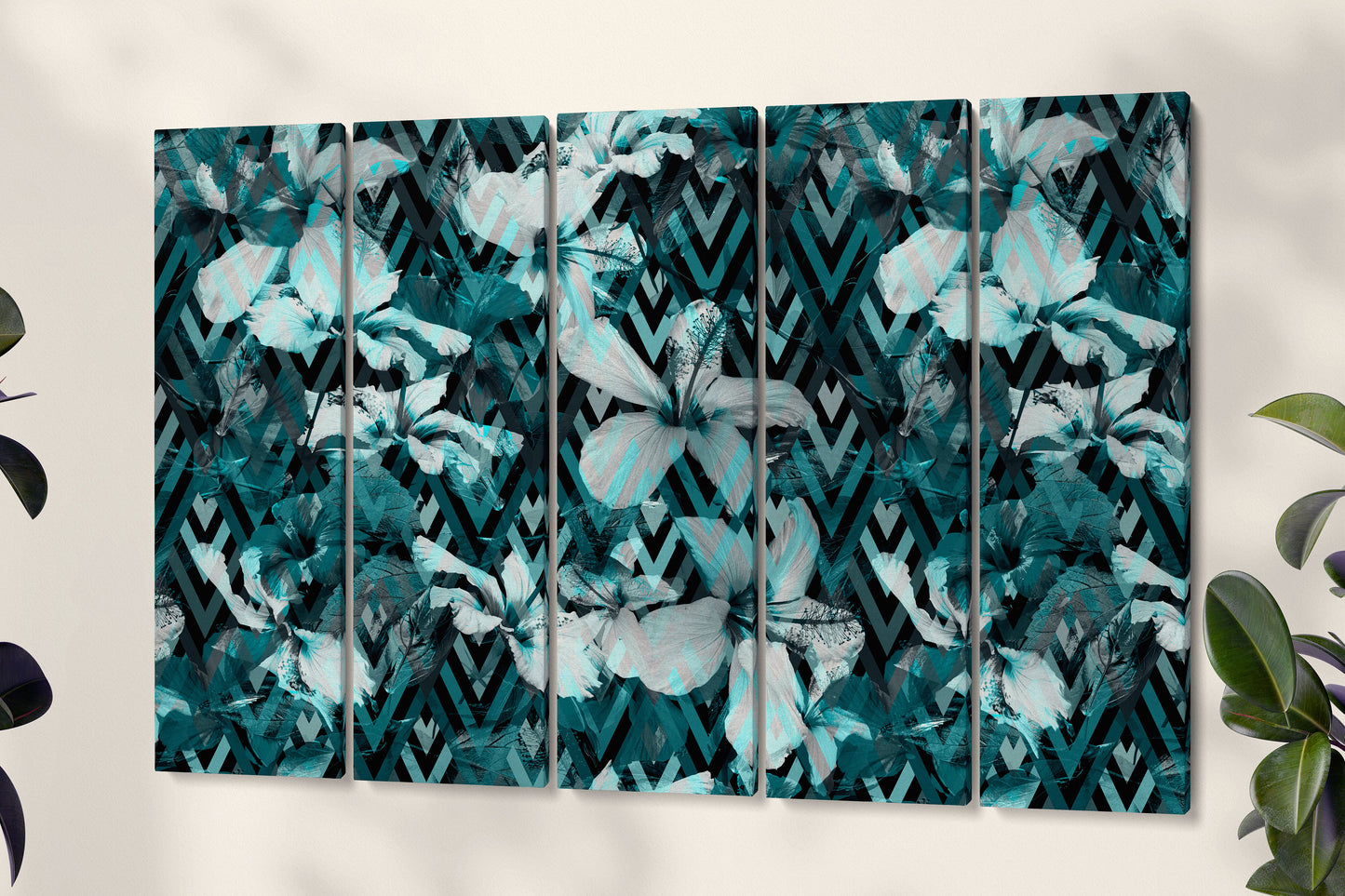 Flower Geometrical Artwork Framed Canvas Leather Print