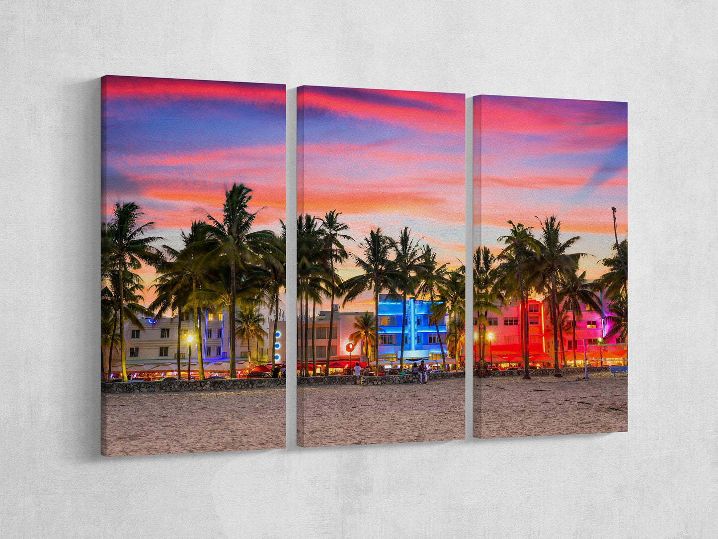 Miami Ocean Drive at Sunset Framed Canvas Print