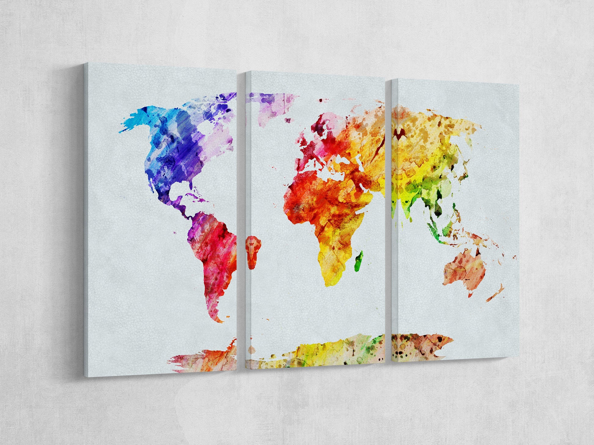 Watercolor world map framed canvas print