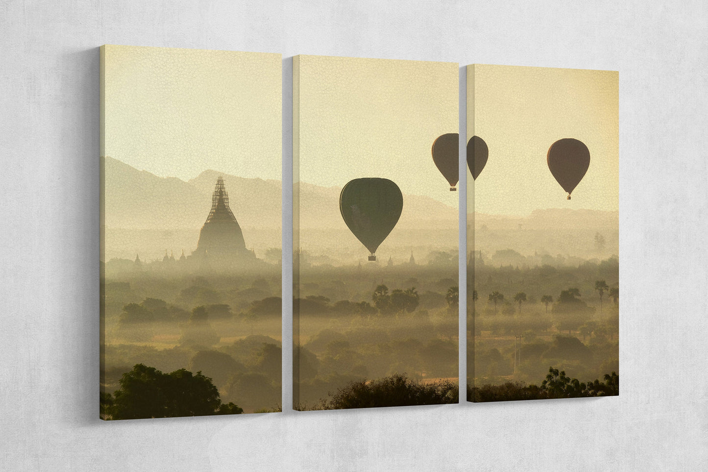 Balloons over Bagan Framed Canvas Leather Print