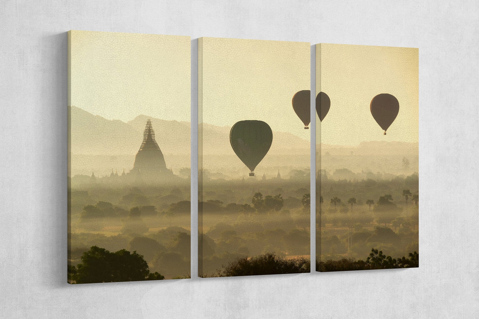 Balloons over Bagan Framed Canvas Leather Print
