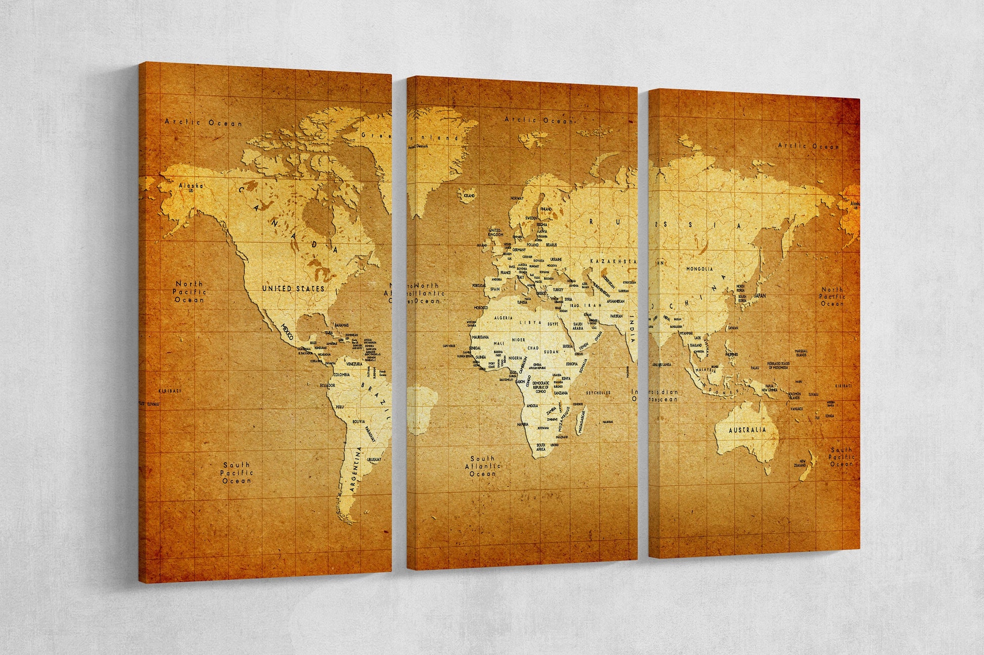 Detailed Old World Map Framed Canvas Leather Print