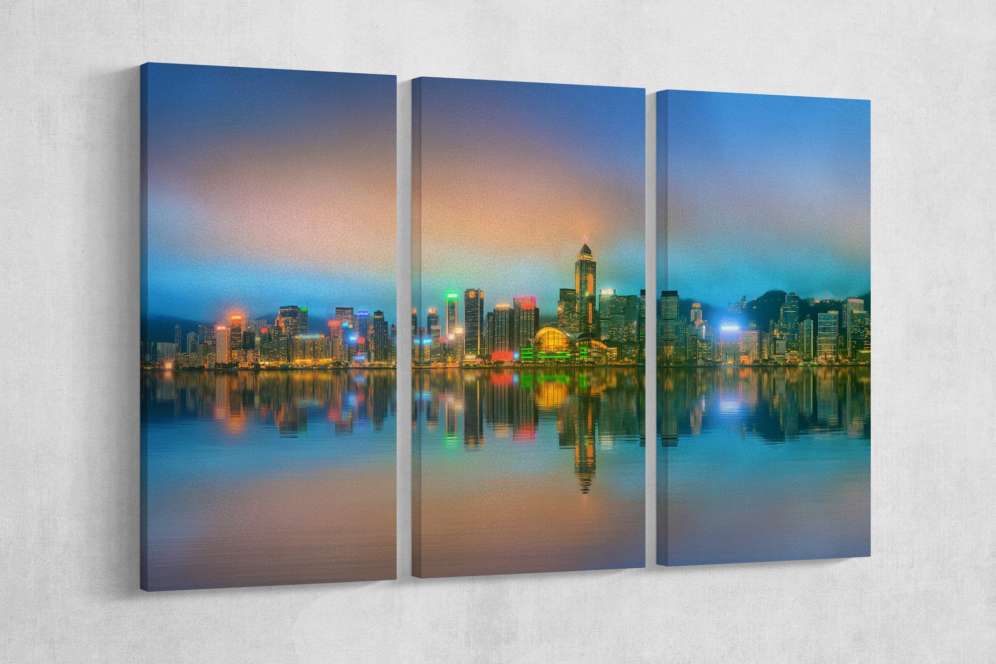 Hong Kong Panoramic Framed Canvas Leather Print