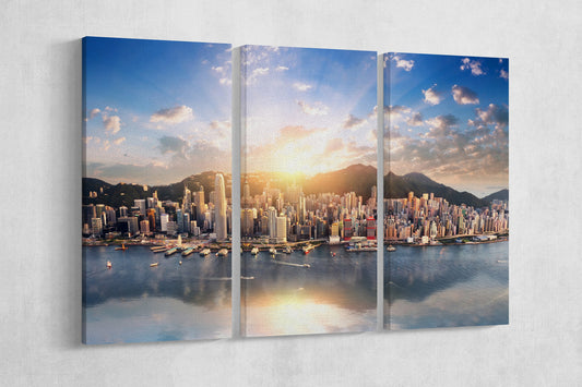 Hong Kong Extra Large Framed Canvas Leather Print
