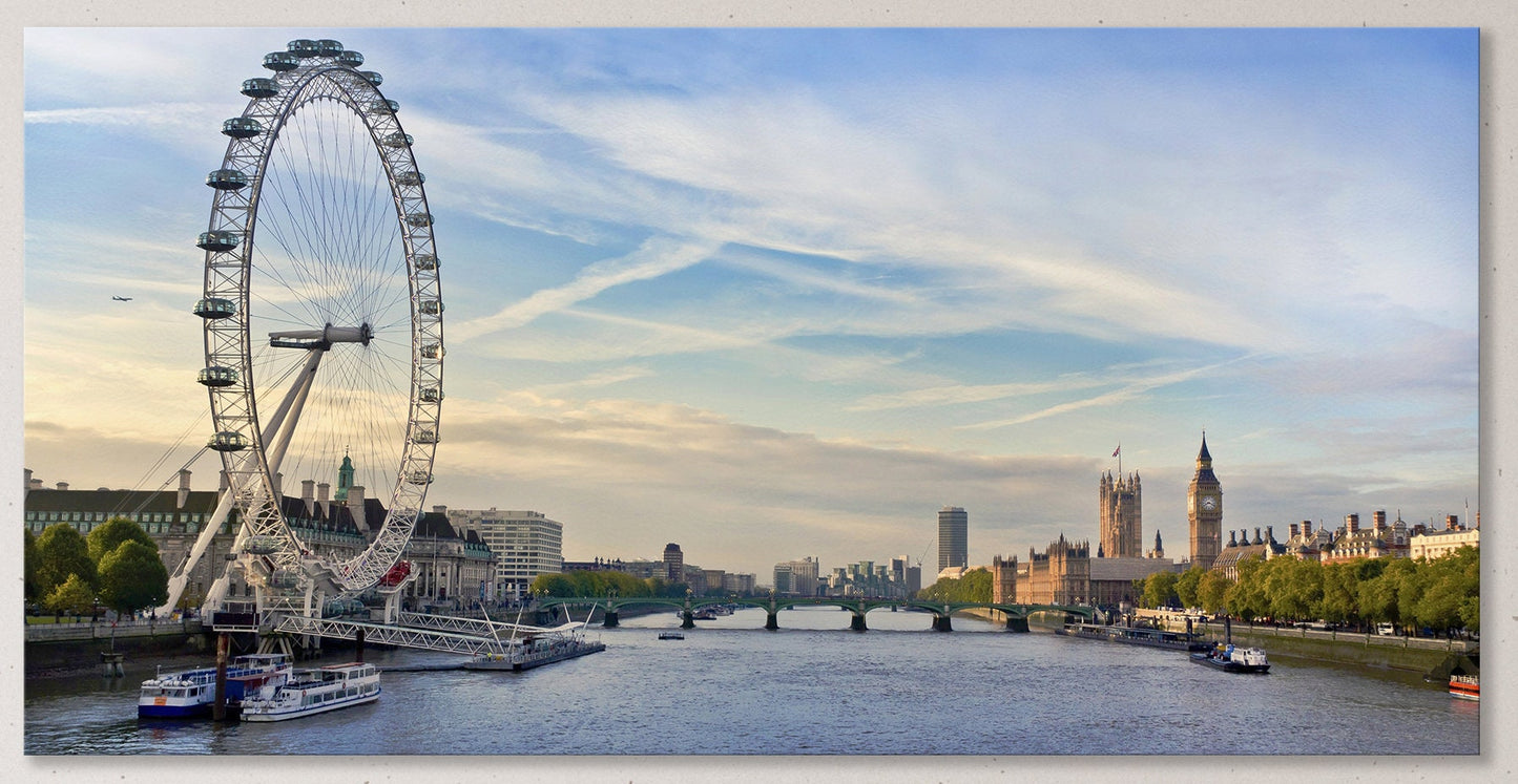 London Thames View Framed Canvas Leather Print
