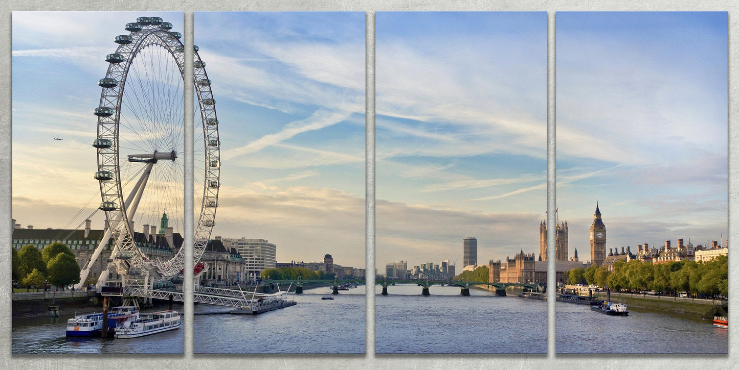 London Thames View Framed Canvas Leather Print