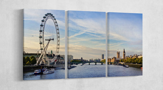 London Thames View Framed Canvas Leather Print
