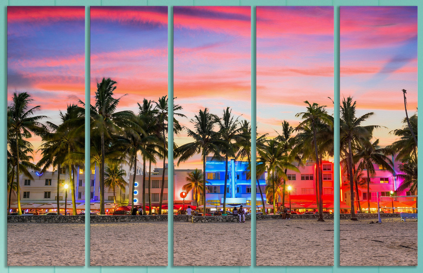 Miami Ocean Drive at Sunset Framed Canvas Print