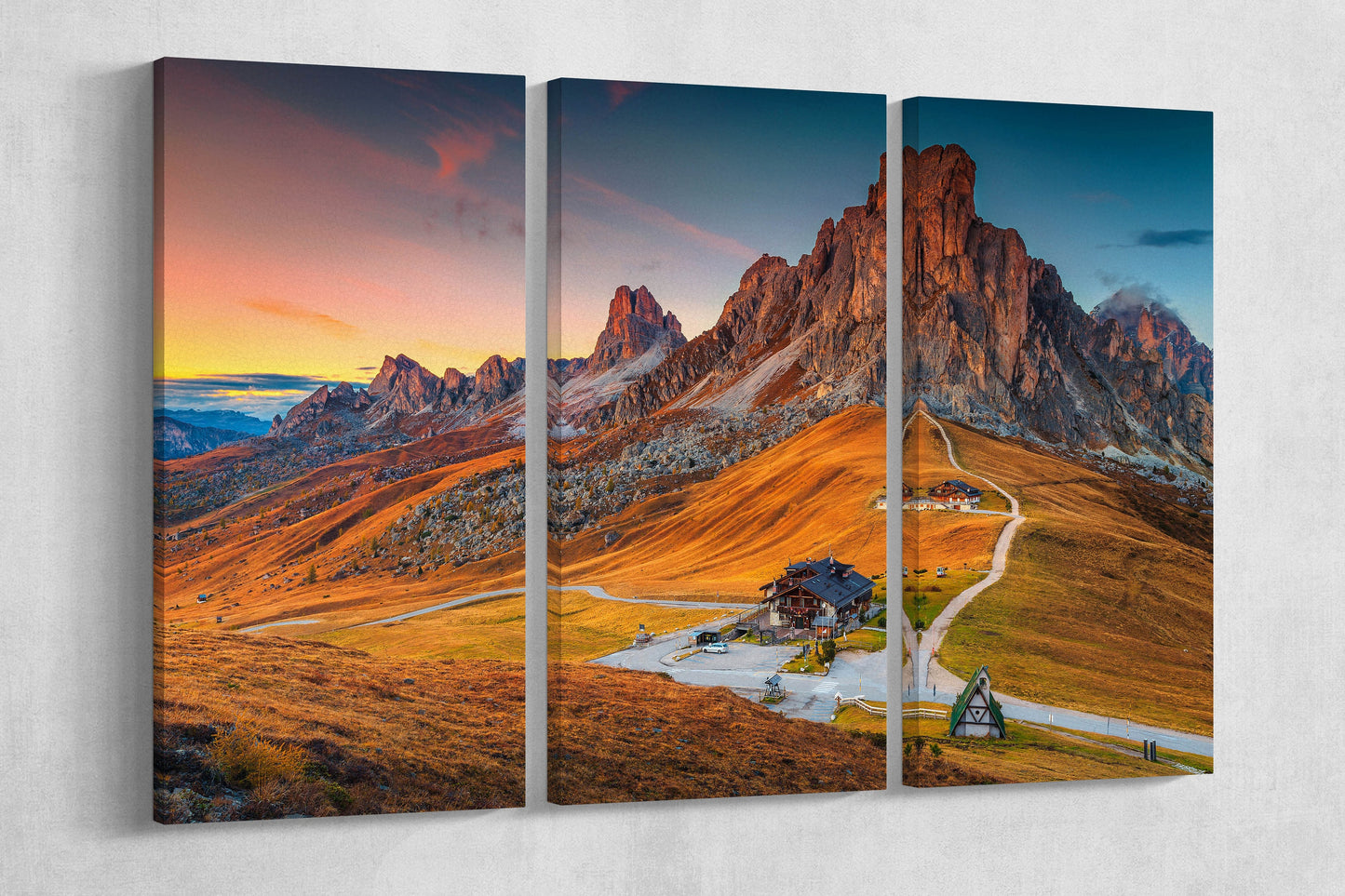 Alpine Pass Dolomites Italy 3 panel wall art