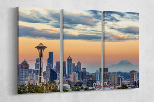 Seattle Skyline Framed Canvas Leather Print