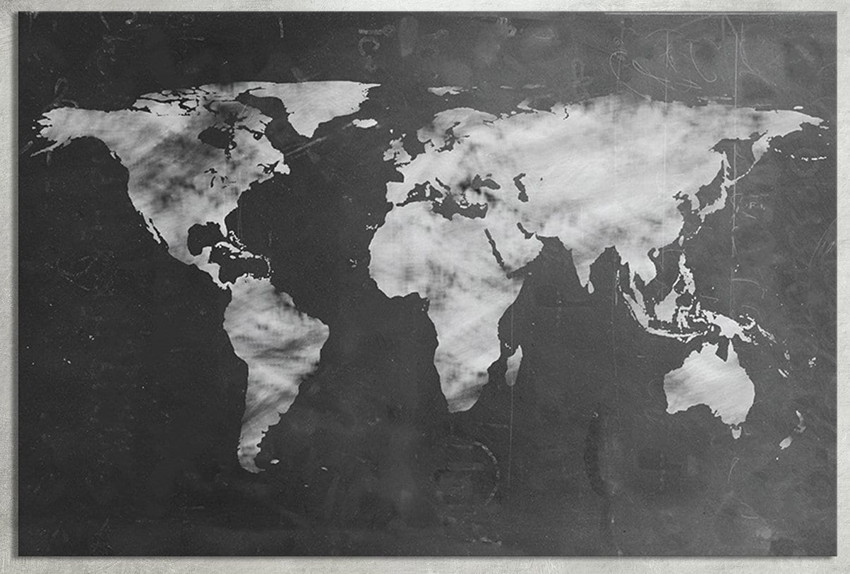 Large World Map Black and White Artwork Eco Leather Print