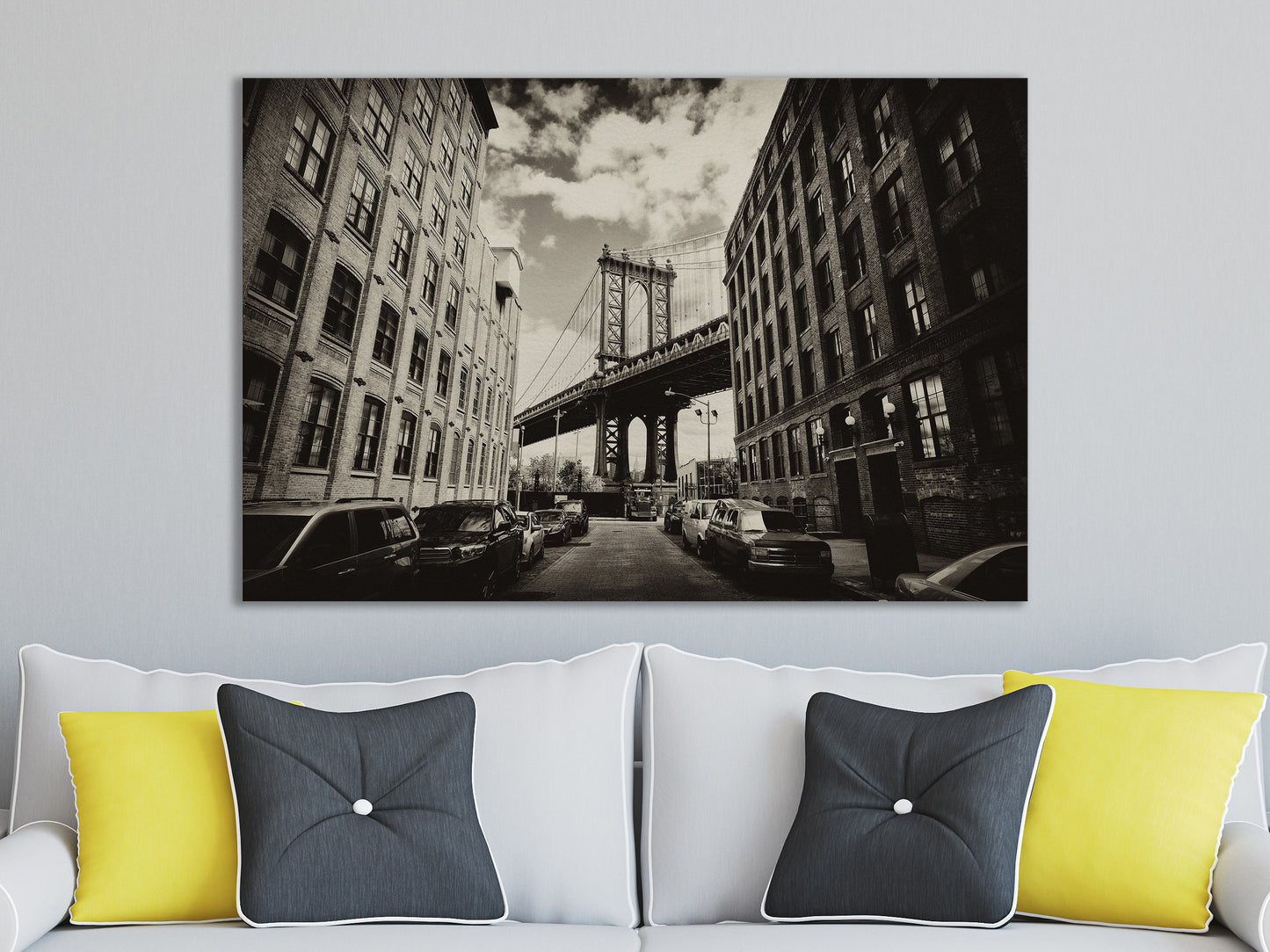 Manhattan bridge from Brooklyn New York, USA Framed Canvas Print