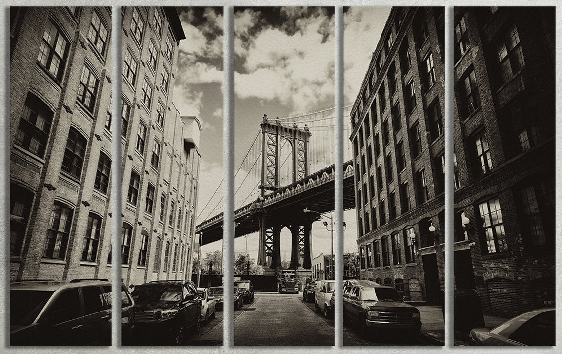 Manhattan bridge from Brooklyn New York, USA Framed Canvas Print