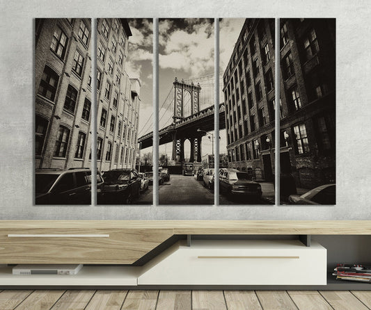 Manhattan bridge from Brooklyn New York, USA Framed Canvas Print
