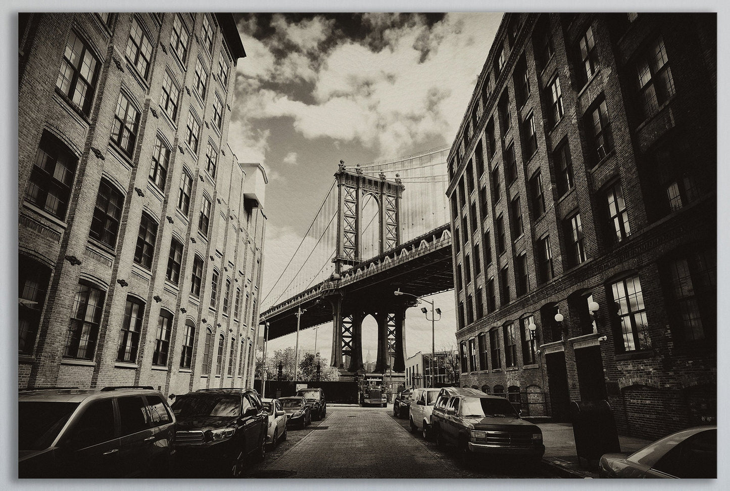 Manhattan bridge from Brooklyn New York, USA Framed Canvas Print