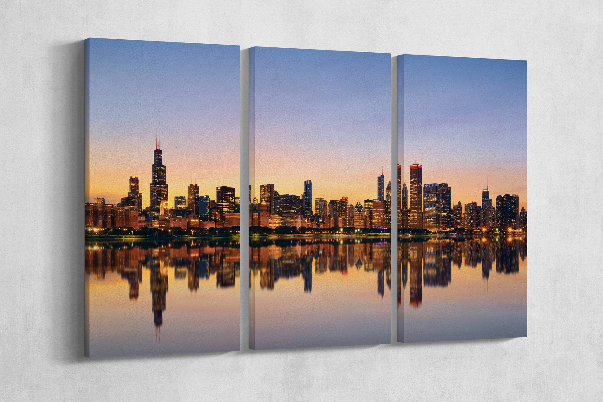 Chicago Skyline at Dusk Canvas Eco Leather Print, Made in Italy!