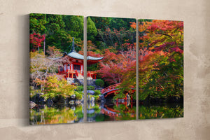 3 Panel Daigoji Temple, Kyoto, Japan Framed Canvas Leather Print