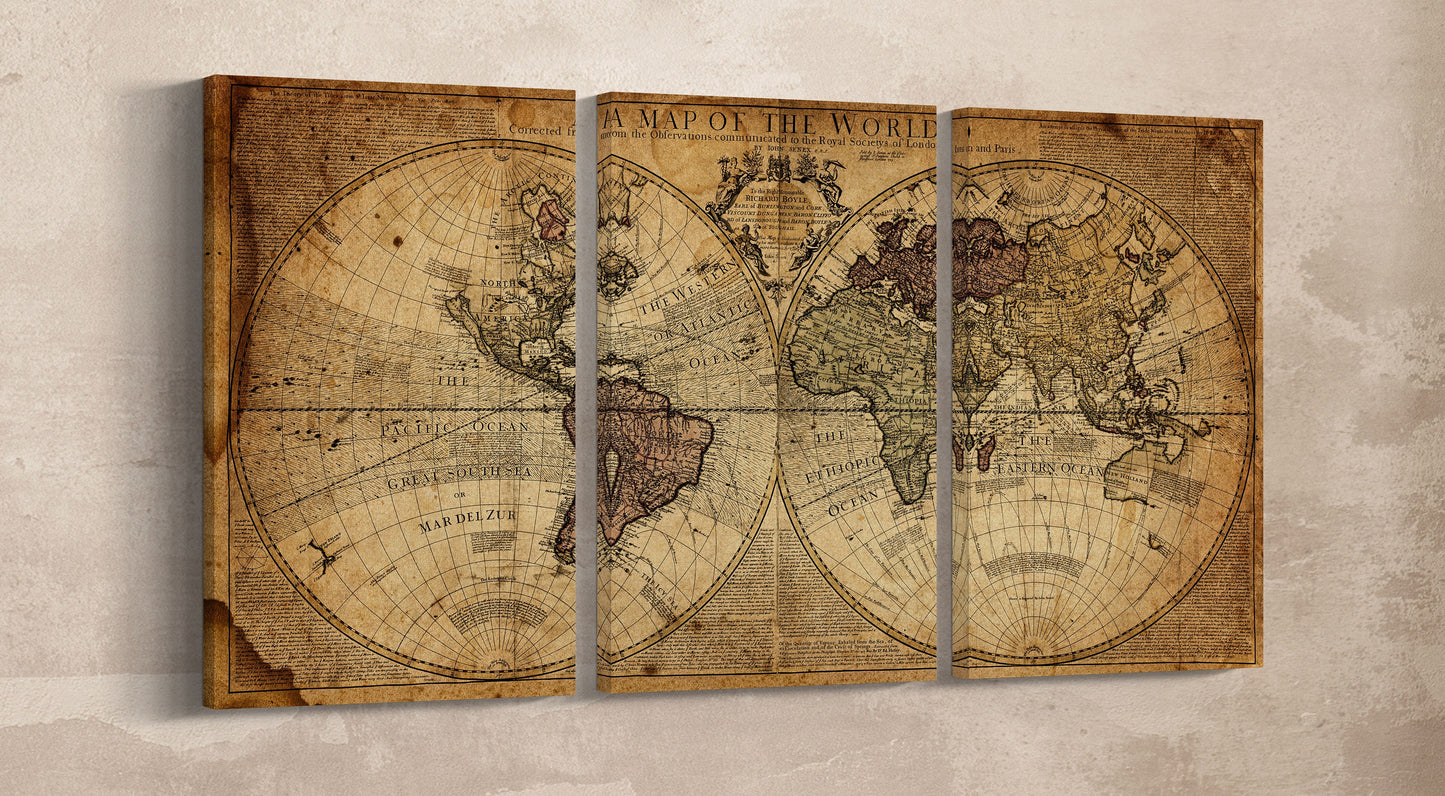 Vintage Old Detailed World Map Framed Canvas Print