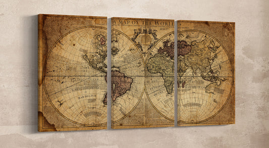 Vintage Old Detailed World Map Framed Canvas Print