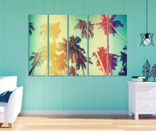 Vintage Palm Tree PETA Approved Faux Leather Canvas Wall Art