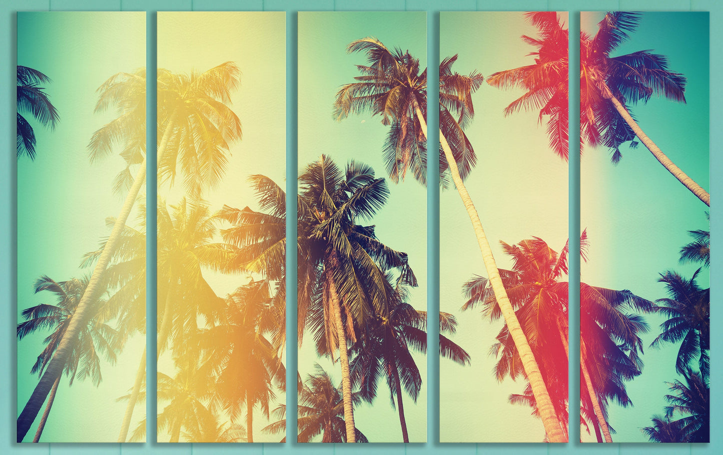 Vintage Palm Tree PETA Approved Faux Leather Canvas Wall Art