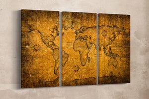 Grunge Detail World Map Canvas Eco Leather Print, Made in Italy!