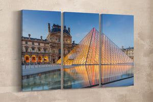 3 Panel Louvre Museum in Paris, France Framed Canvas Leather Print