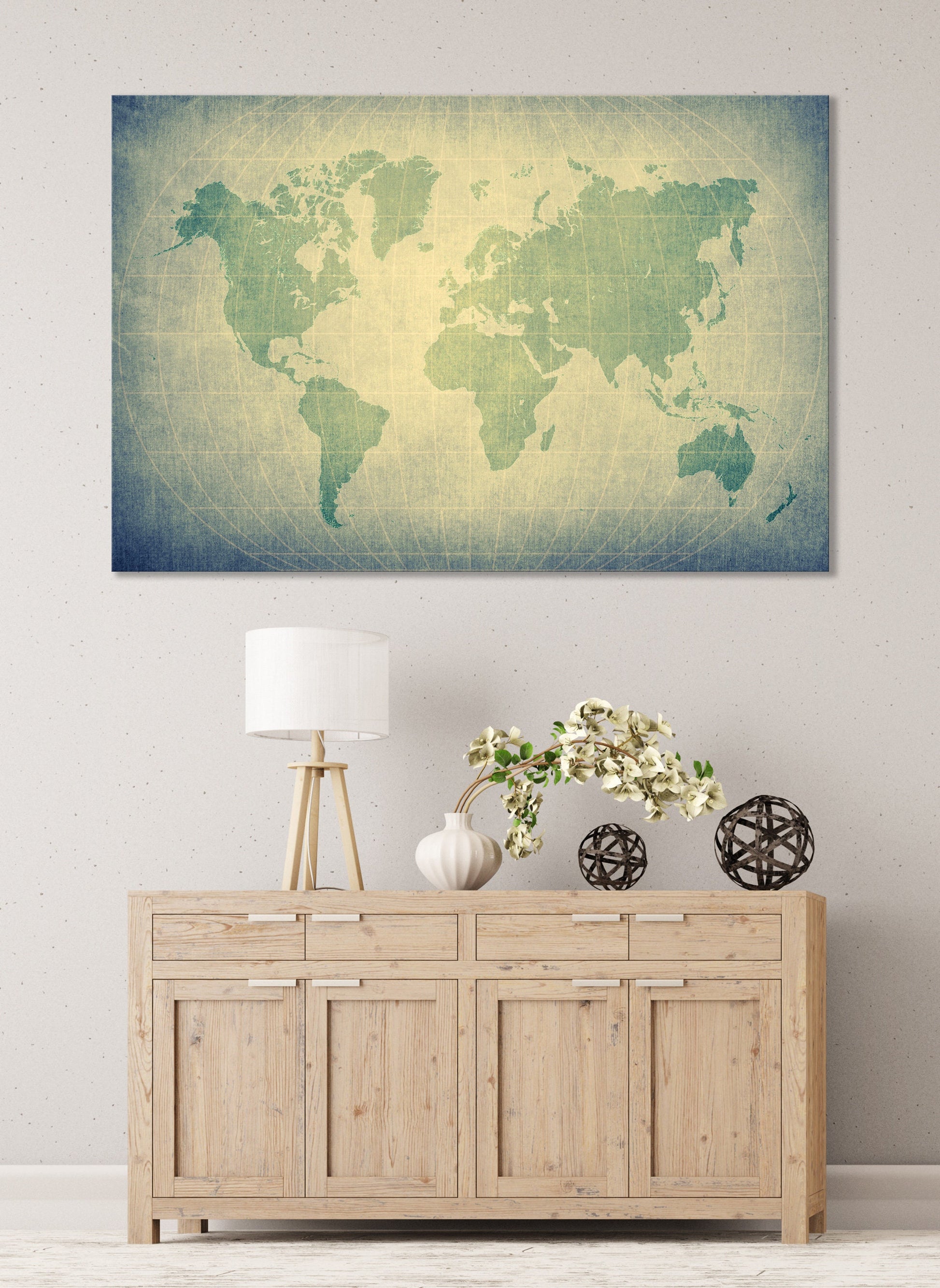 Retro World Map Framed Canvas Print