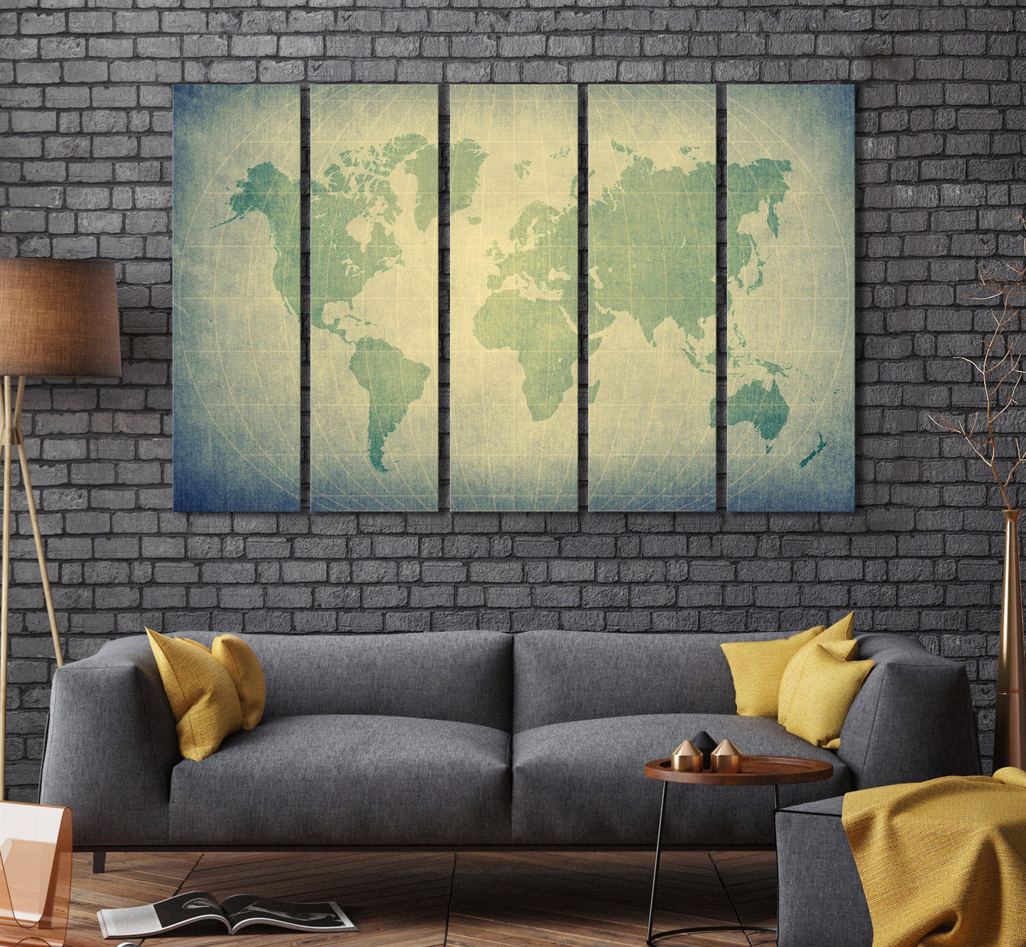 Retro World Map Framed Canvas Print