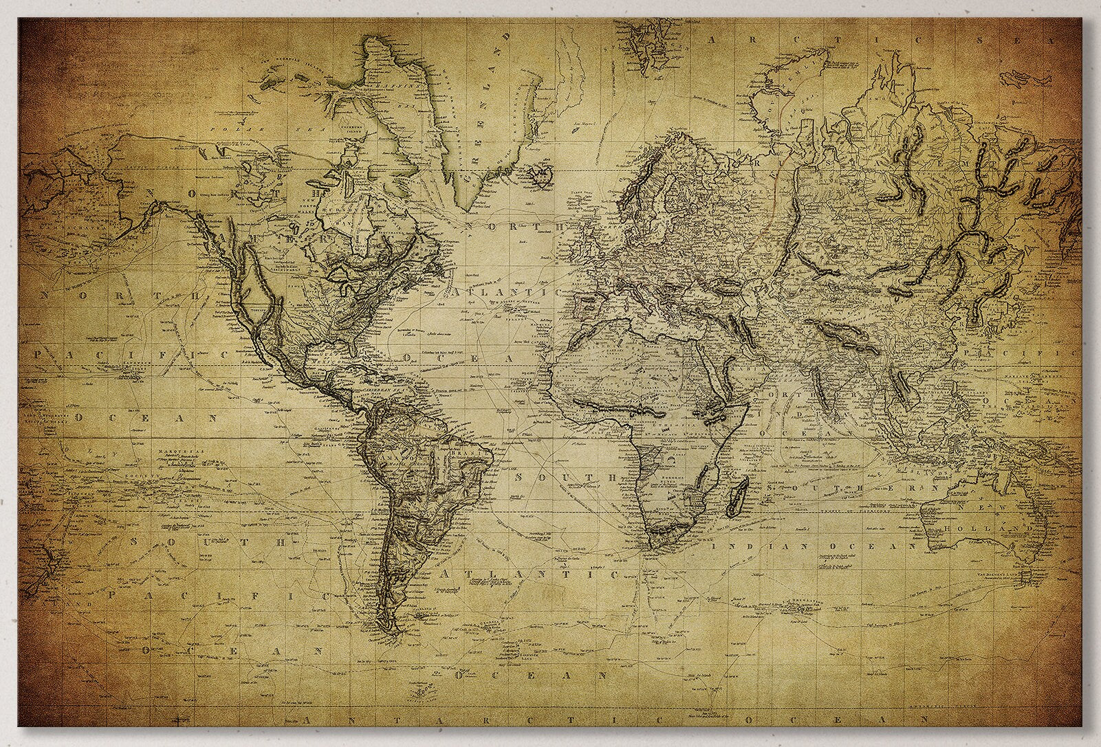 Vintage map of the world 1814 wall art canvas print