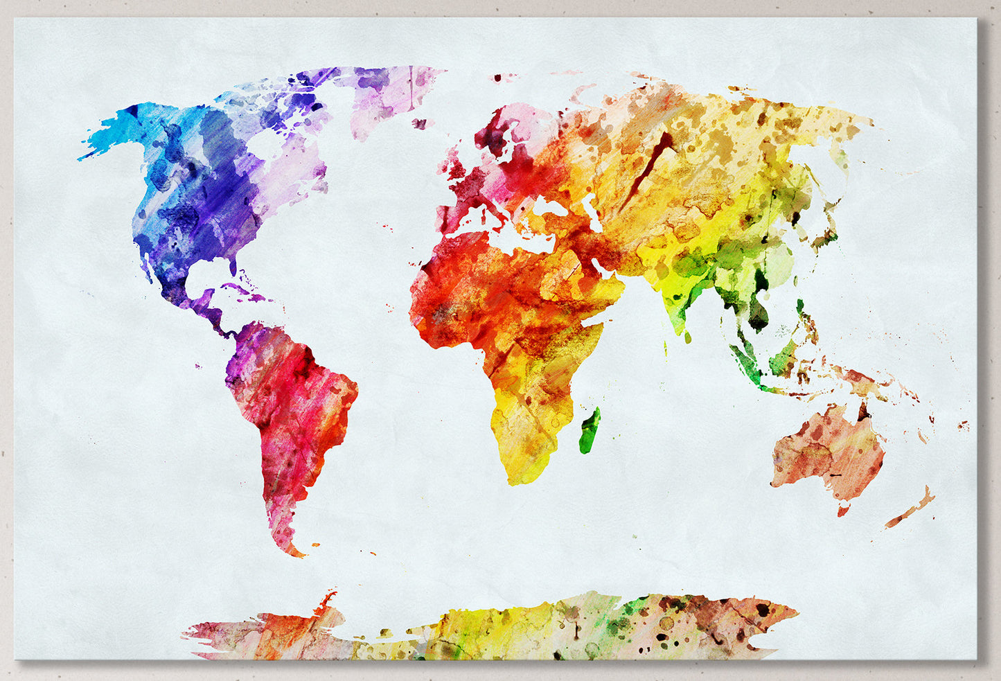 Watercolor world map framed canvas print