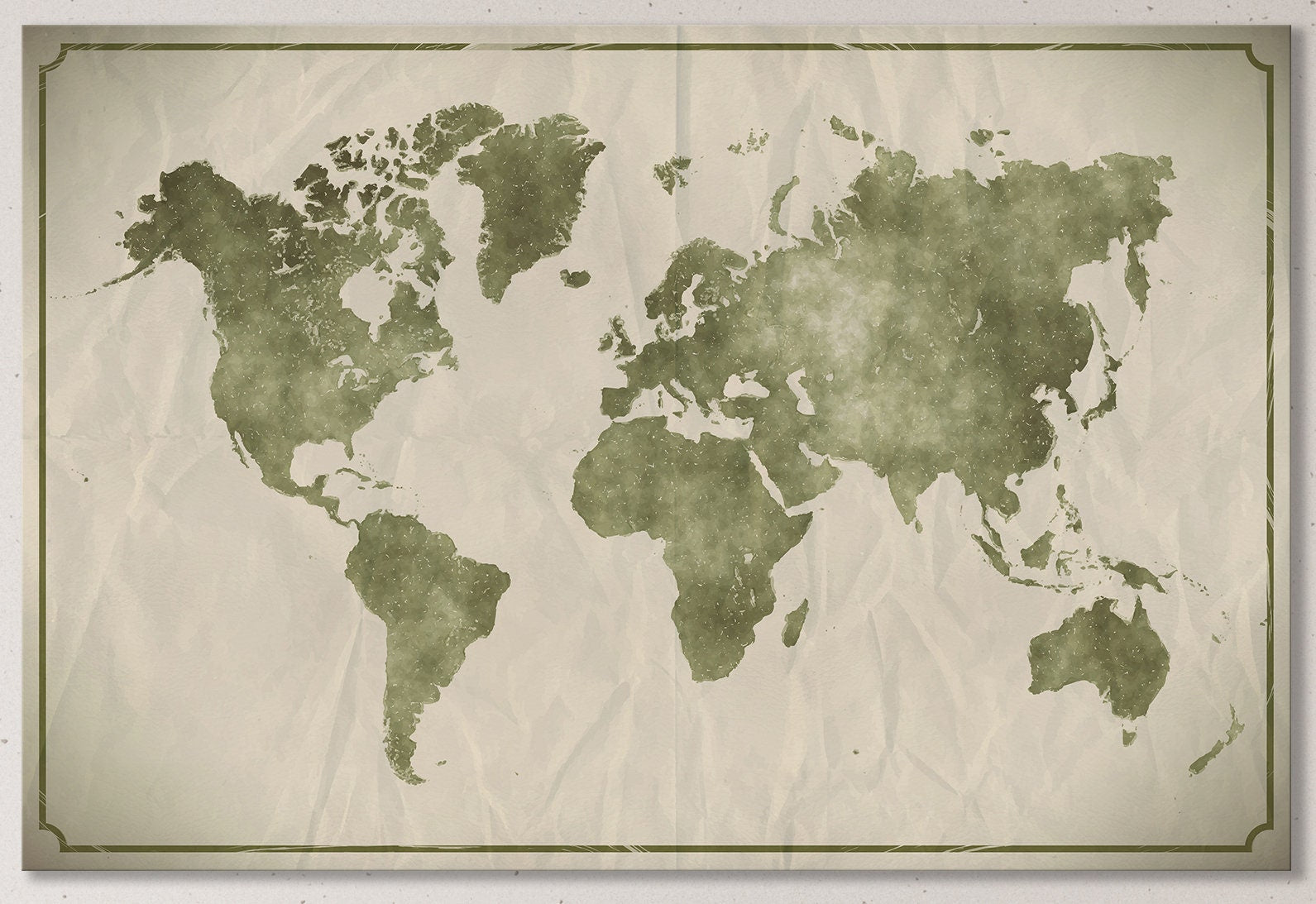 Watercolor on crumpled paper background world map framed canvas print