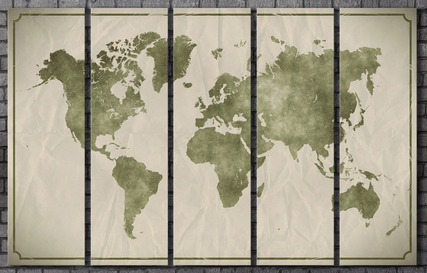 Watercolor on crumpled paper background world map framed canvas print