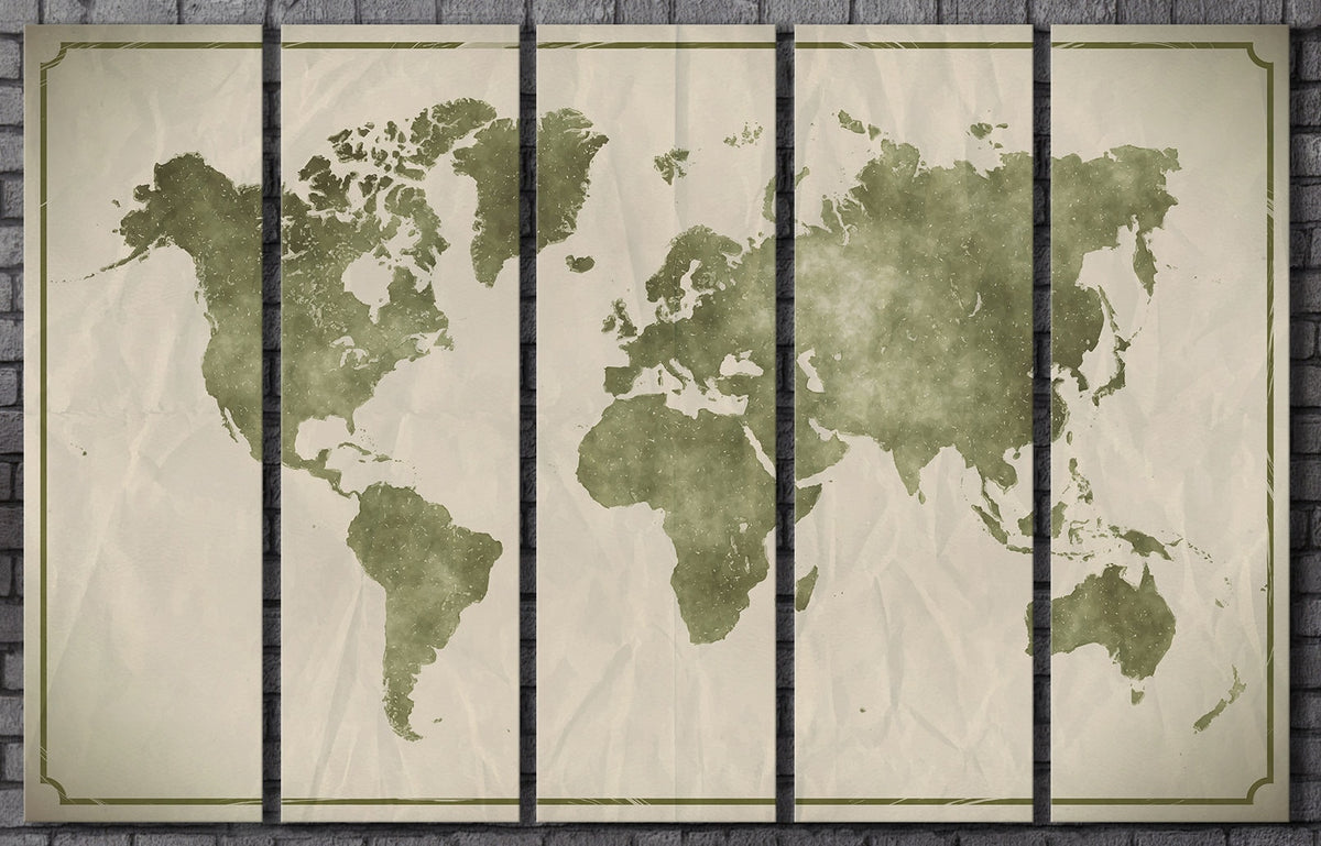 Watercolor on crumpled paper background world map framed canvas print