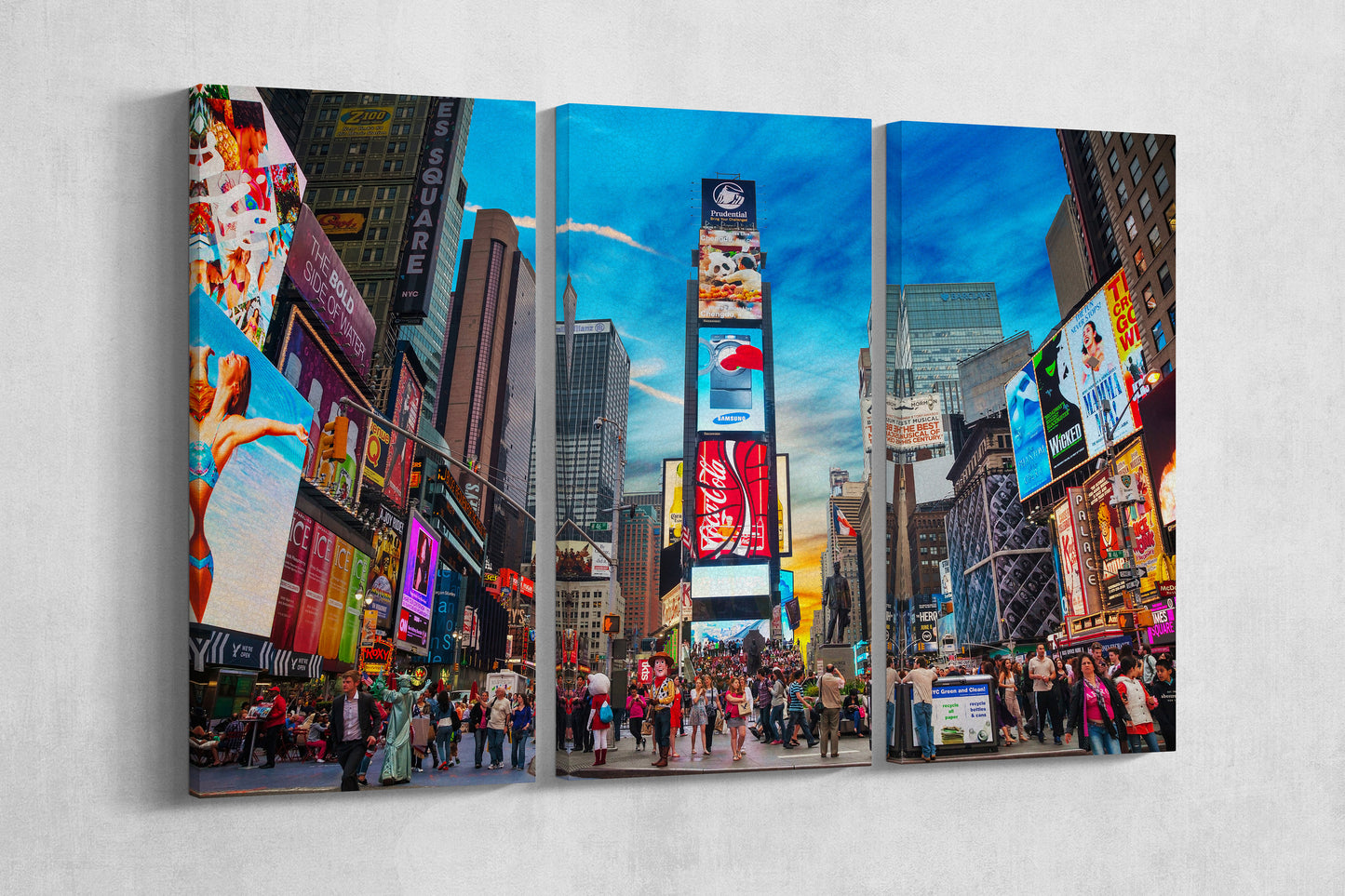 Times Square New York Canvas Eco Leather Print 3 Panels