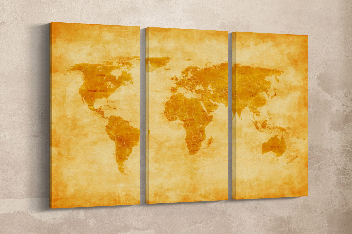Vintage World Map with Borders and Nations Canvas Eco Leather Print