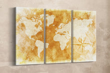 Laden Sie das Bild in den Galerie-Viewer, 3 Panel Rustic World Map Framed Canvas Leather Print