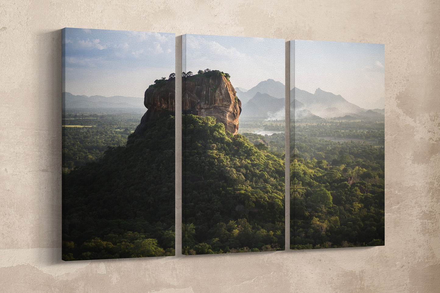 Sigiriya Lion Rock Fortress Sri Lanka Wall Art Canvas Eco Leather Print 3 Panels