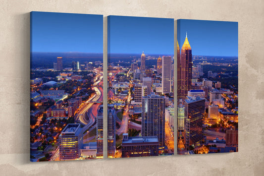Atlanta Skyline Framed Canvas Leather Print, Made in Italy!
