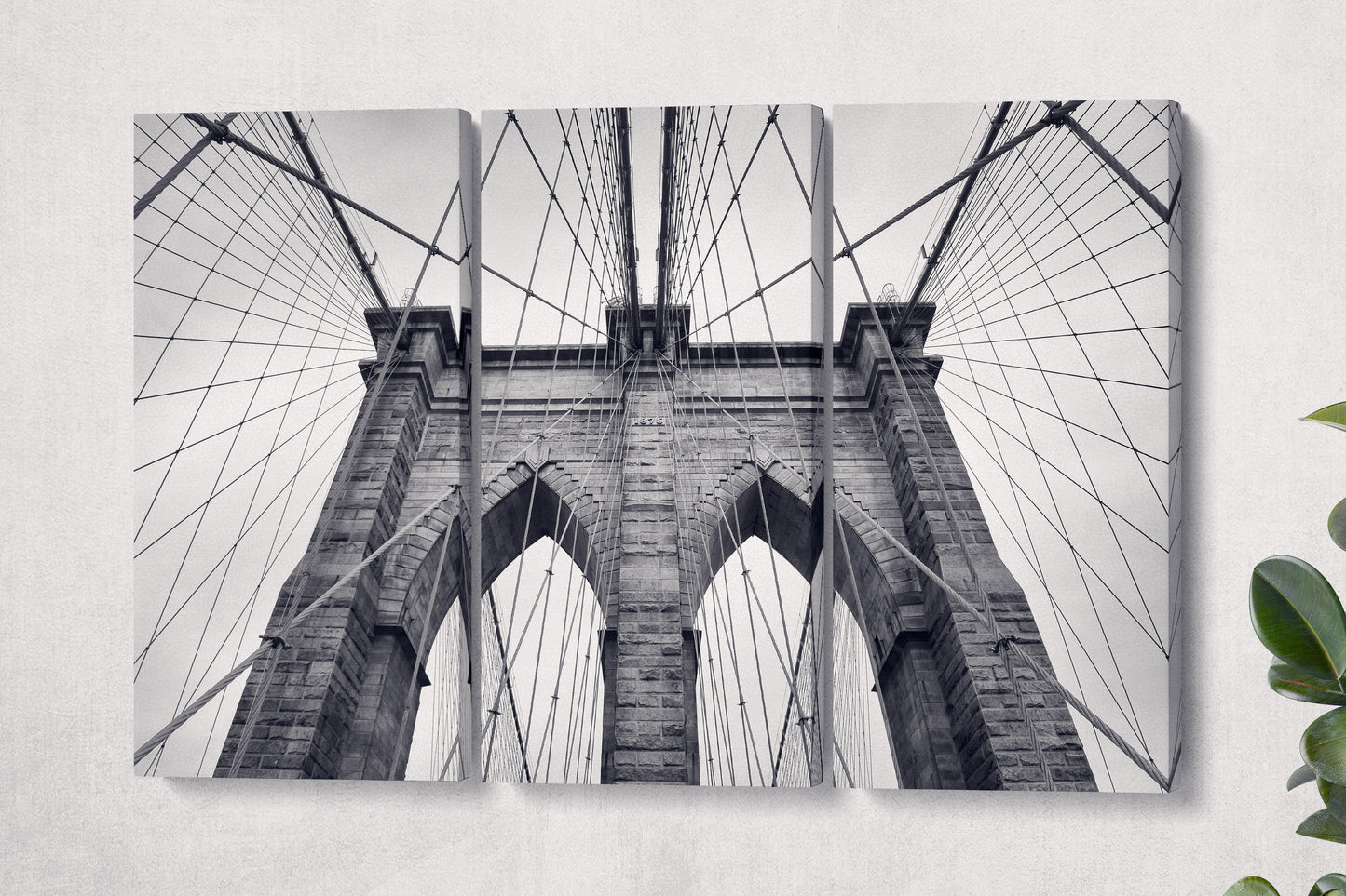 Brooklyn Bridge Closeup Black&White Framed Canvas Leather Print
