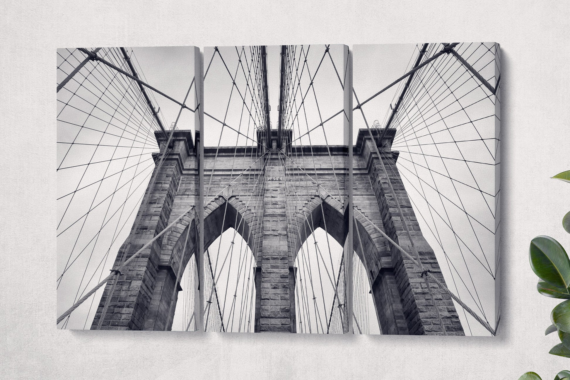 Brooklyn Bridge Closeup Black&White Framed Canvas Leather Print