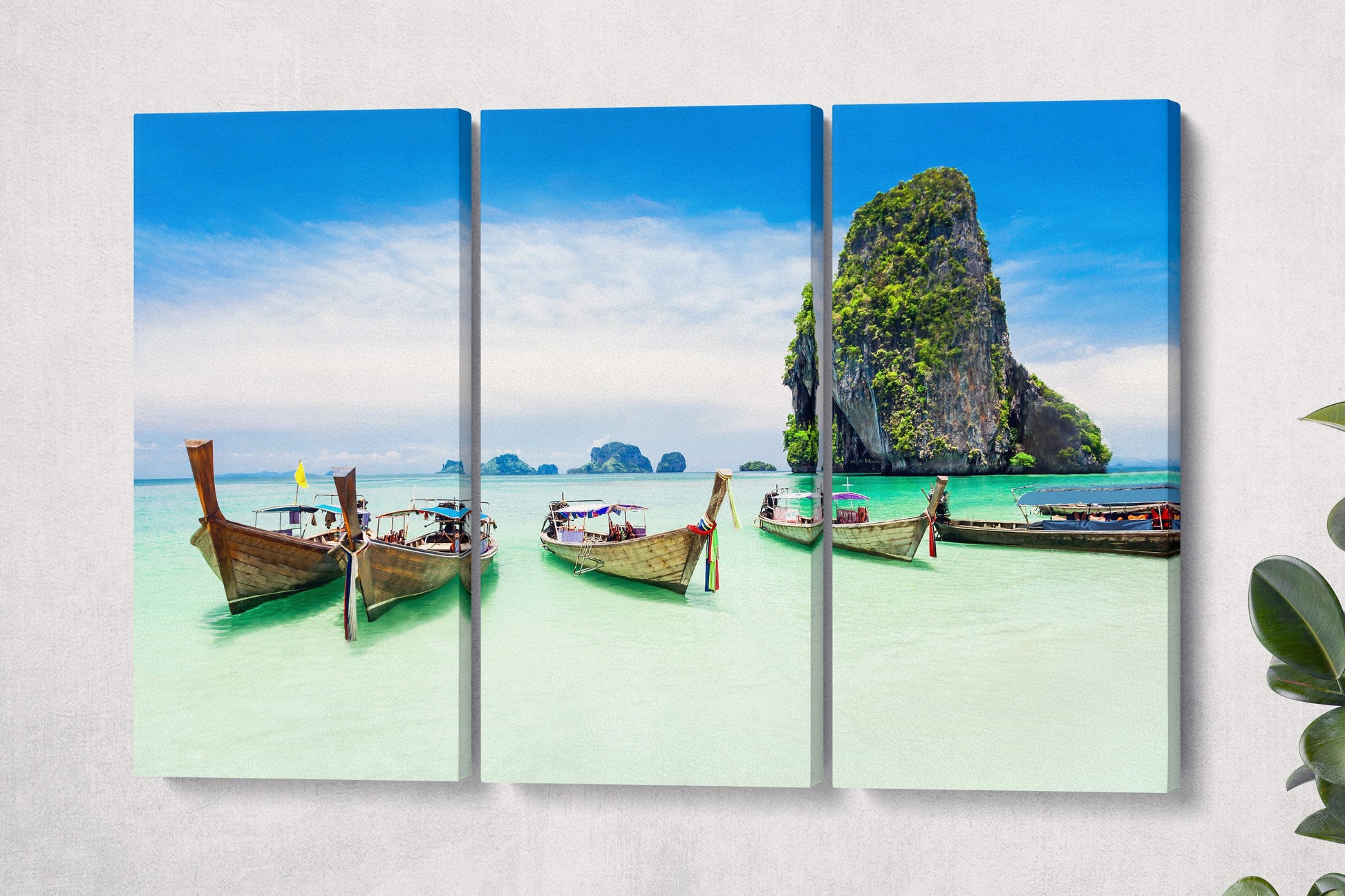 Phuket, Thailand Longtail Boats and the Sea Framed Canvas Leather Print