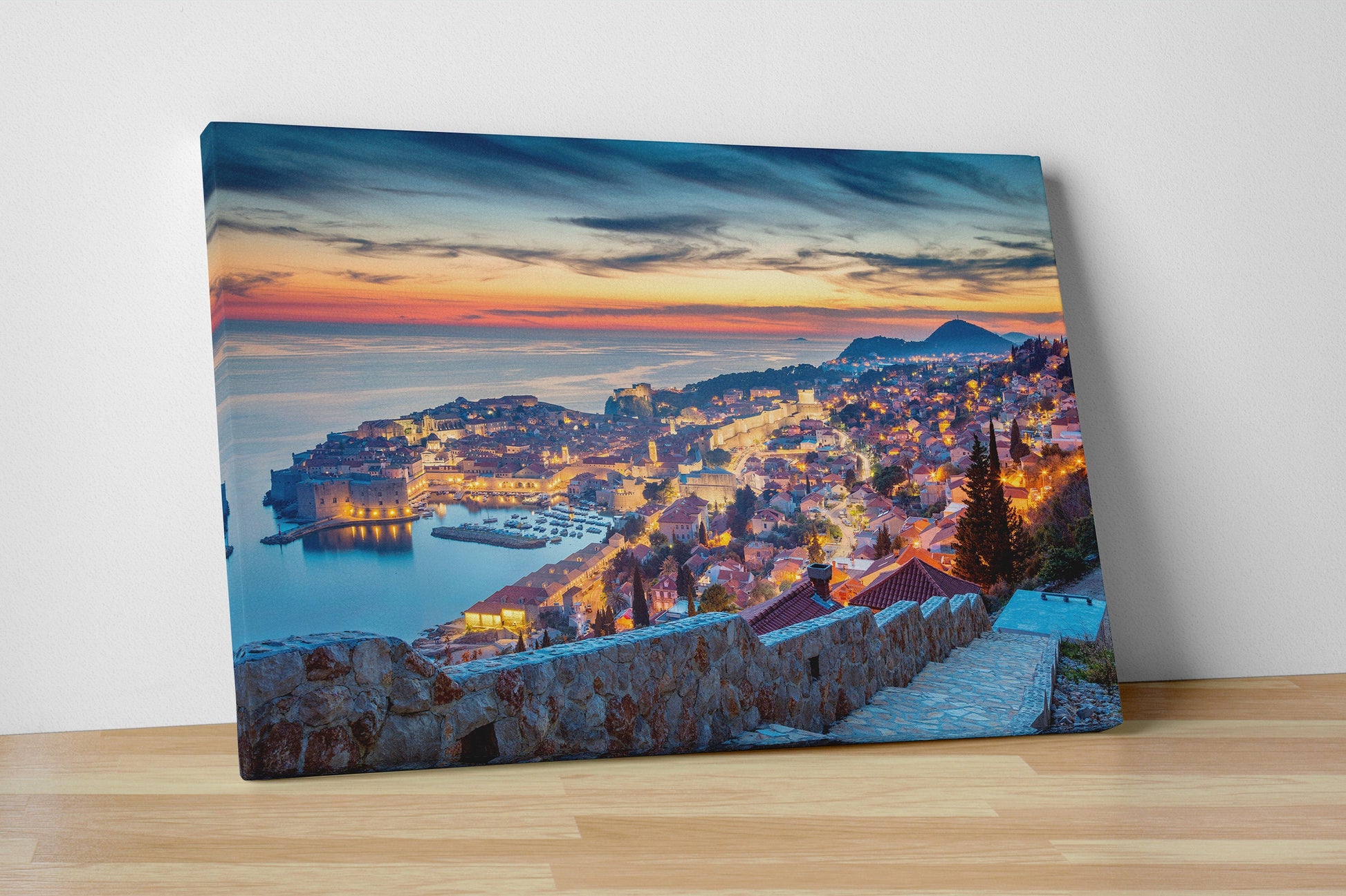 Dubrovnik at sunset canvas leather print floor