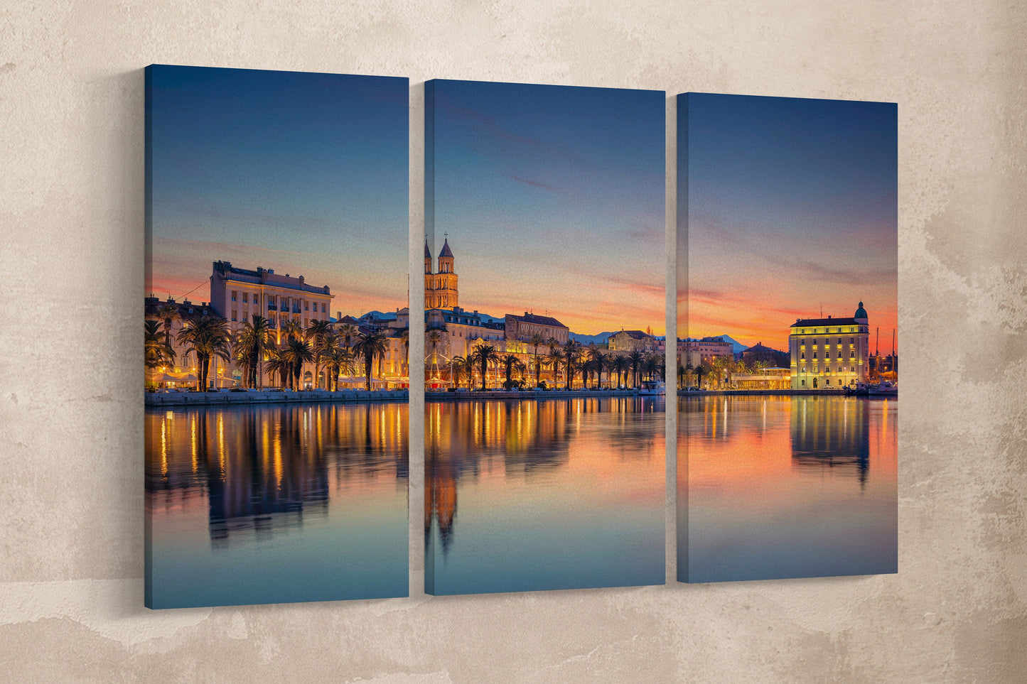 Split at sunrise canvas leather print Trptych 3D