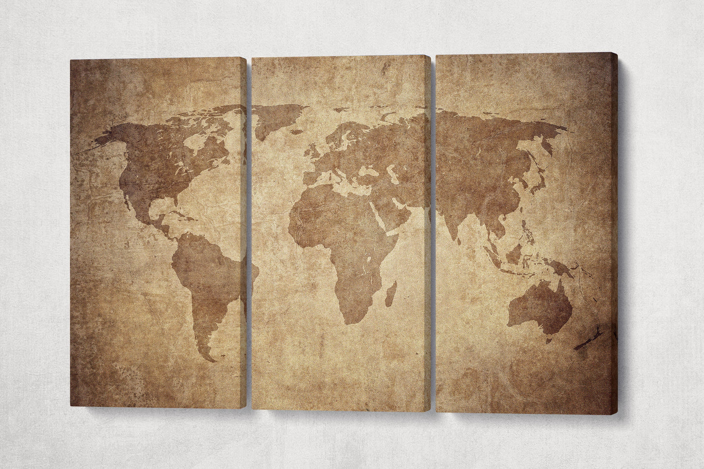 Large Brown Grunge World Map Framed Canvas Leather Print